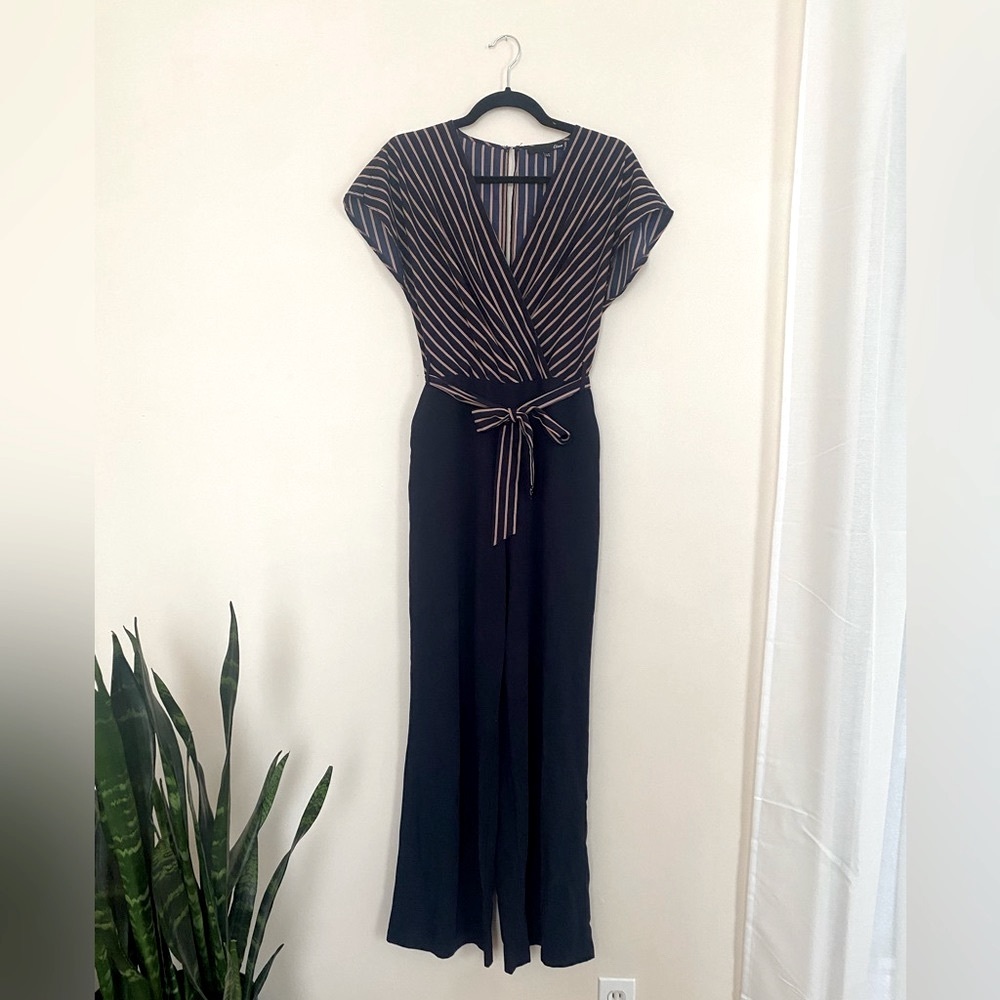 Etam Striped & Navy Jumpsuit with Waist Tie